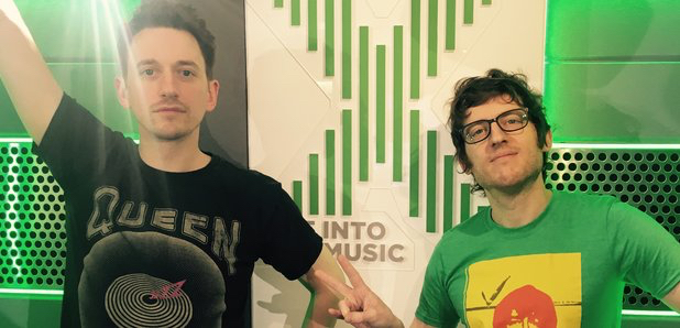 John Robins and Elis James in front of the Radio X sign
